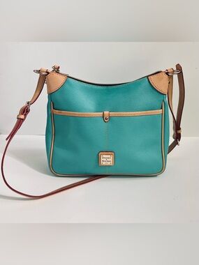 Dooney & Bourke Teal Turquoise Leather Crossbody Kimberly Tan Trim